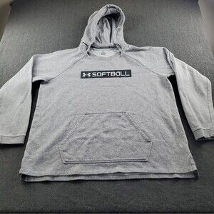 Under Armour Softball Hoodie Womens XLarge Grey Logo Hooded Pullover Sweatshirt
